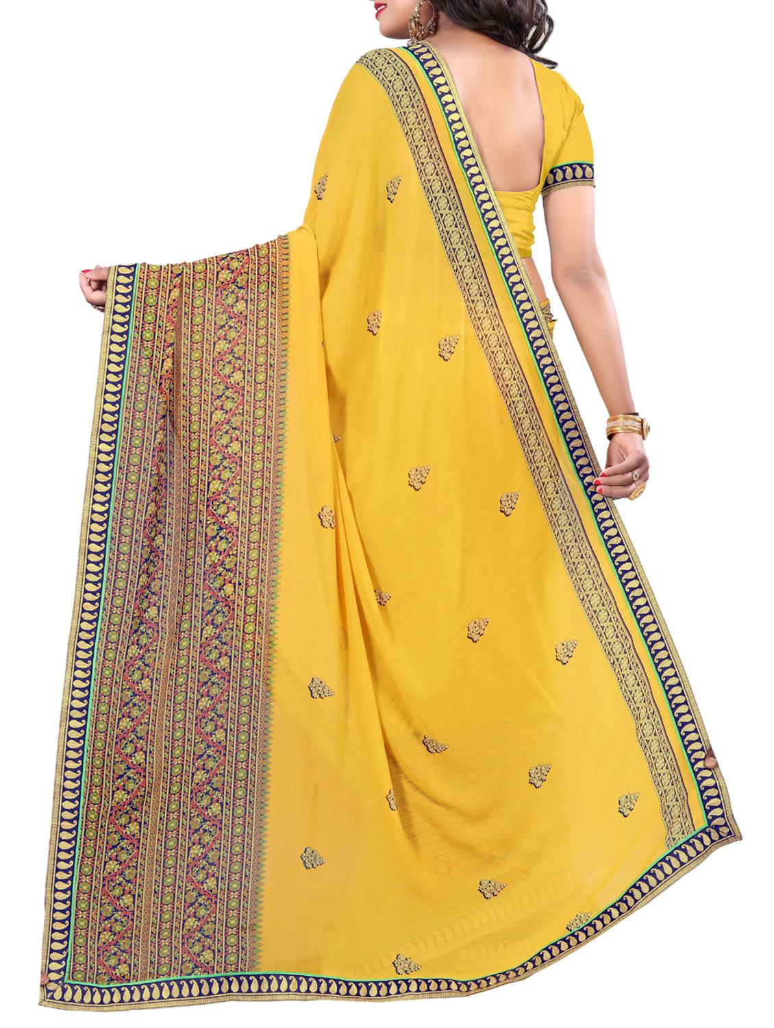 contrast bordered printed saree with blouse - 15354229 -  Standard Image - 1