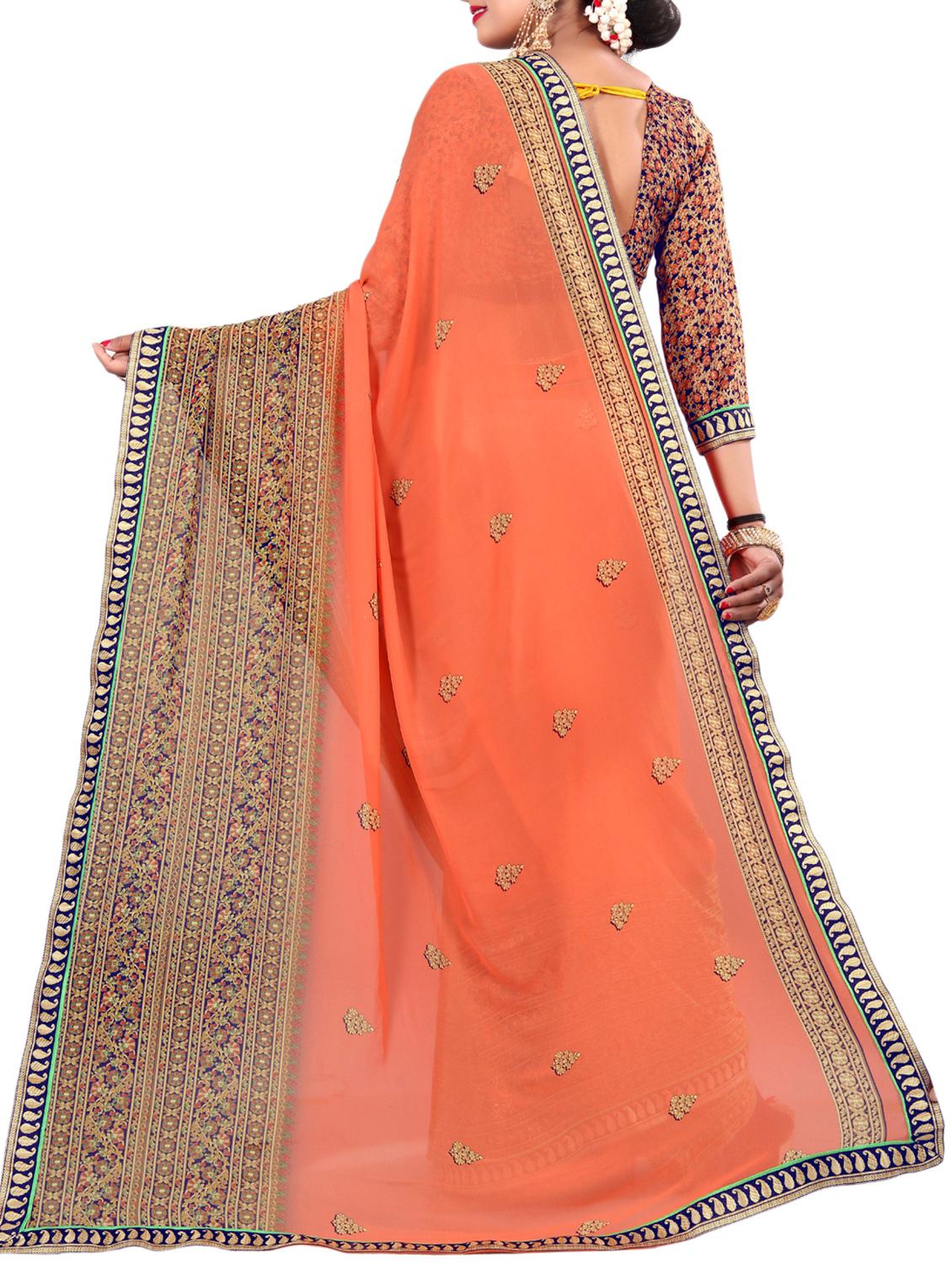 contrast bordered printed saree with blouse - 15354230 -  Standard Image - 1
