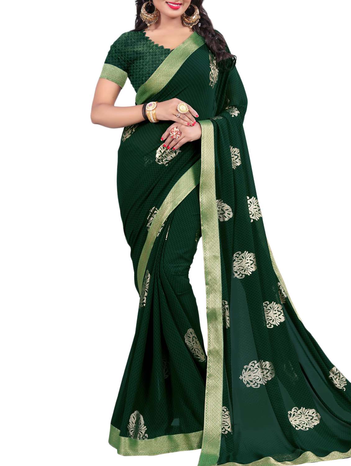 delicate golden border printed saree with blouse