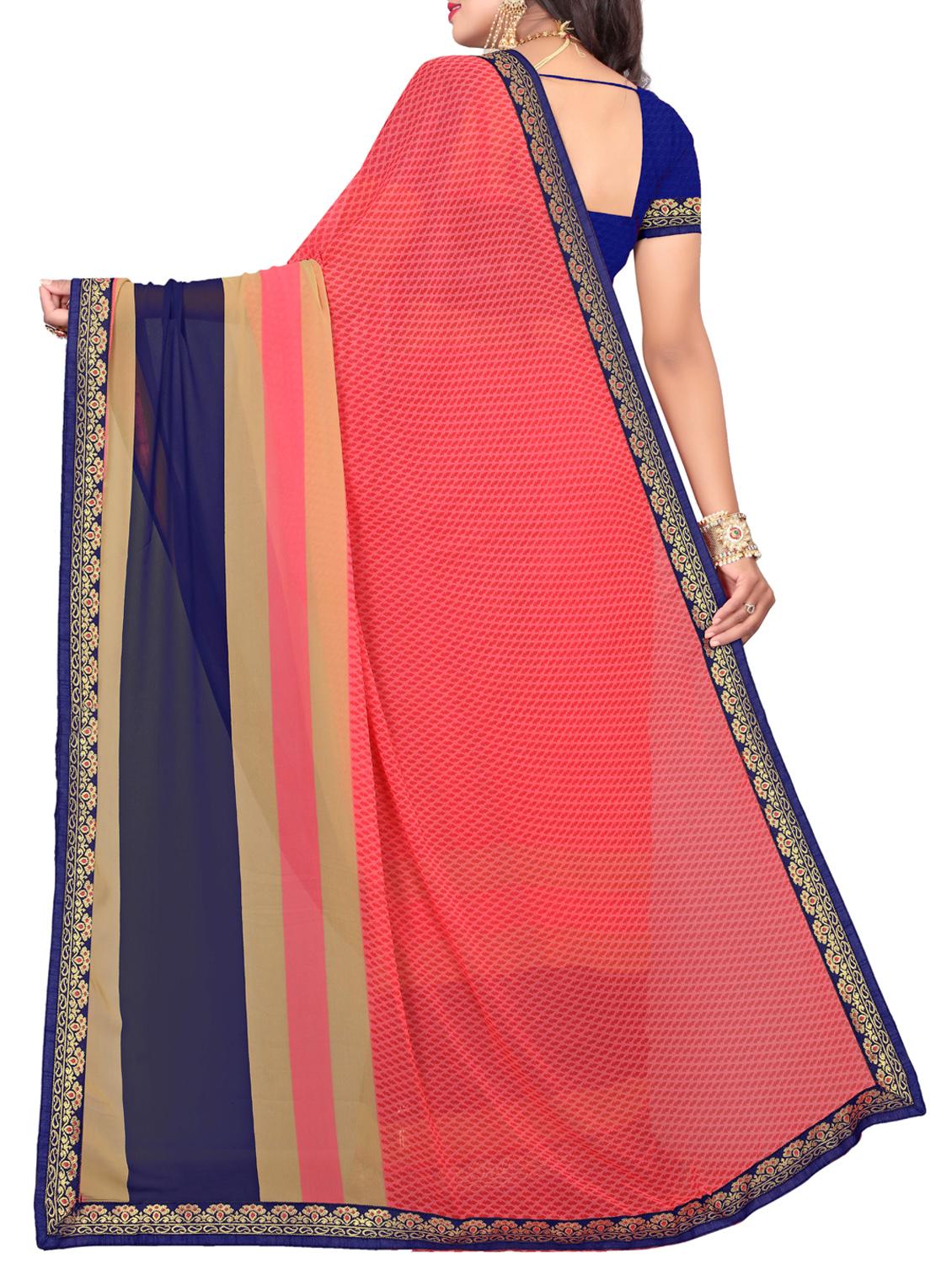 contrast bordered printed saree with blouse - 15354242 - Standard Image - 1