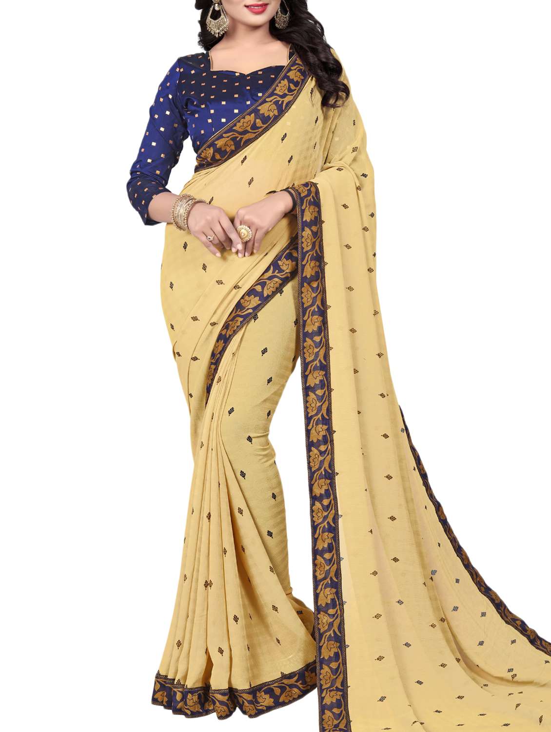 contrast bordered woven saree with blouse