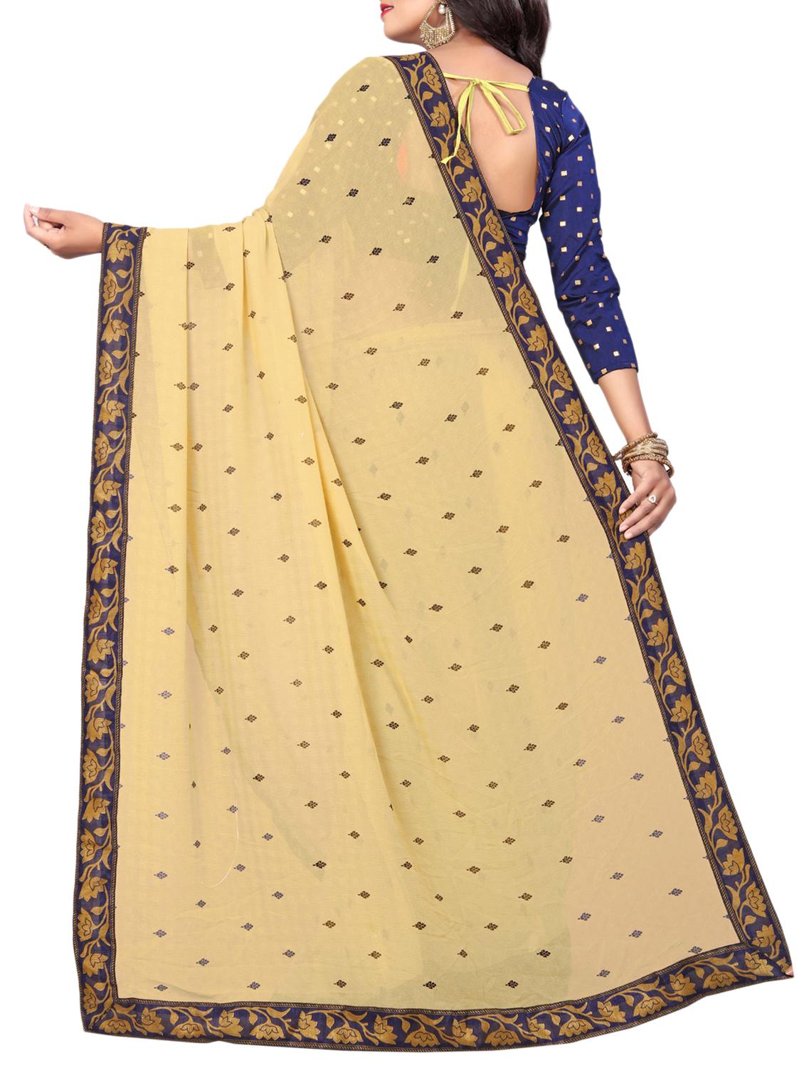 contrast bordered woven saree with blouse - 15354243 - Standard Image - 1