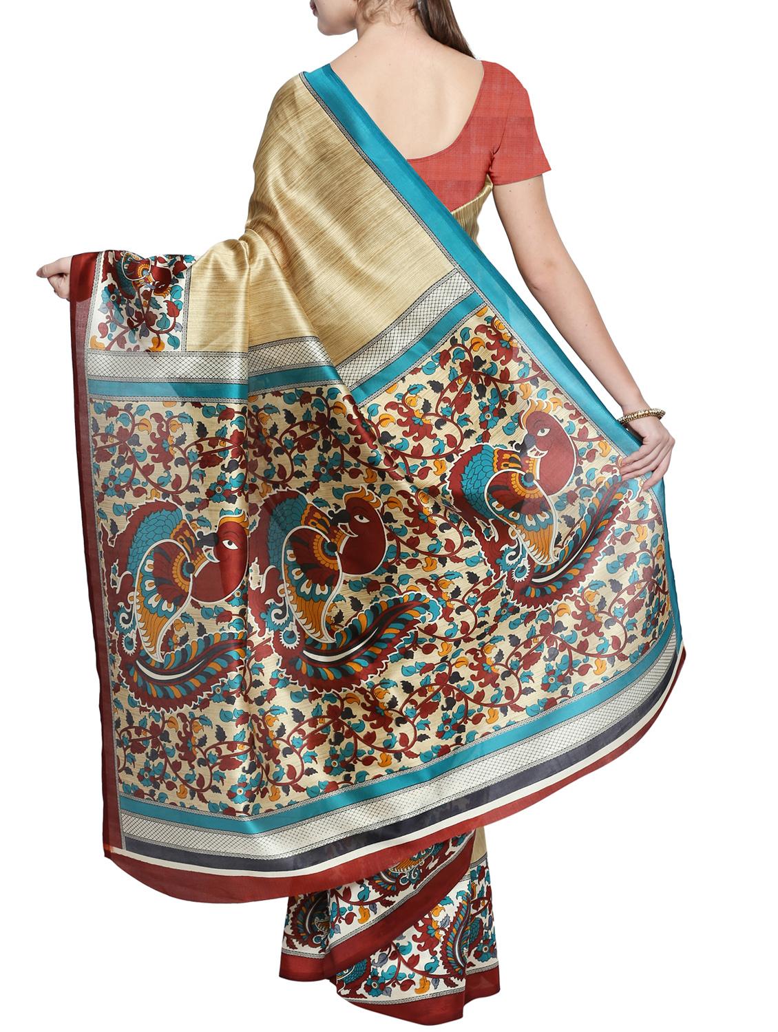 contrast bordered saree with blouse - 15354248 -  Standard Image - 1