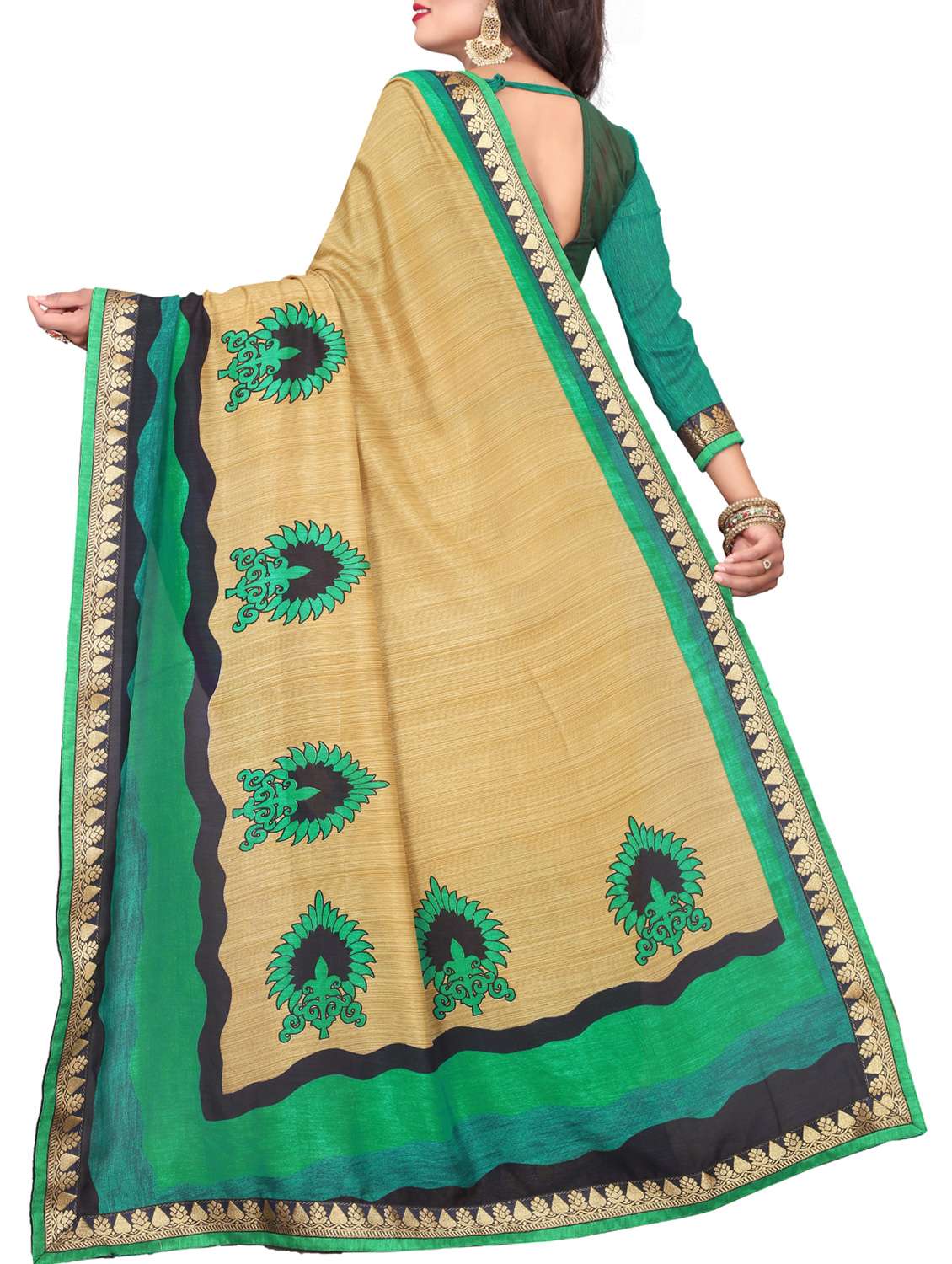 contrast bordered saree with blouse - 15354264 -  Standard Image - 1