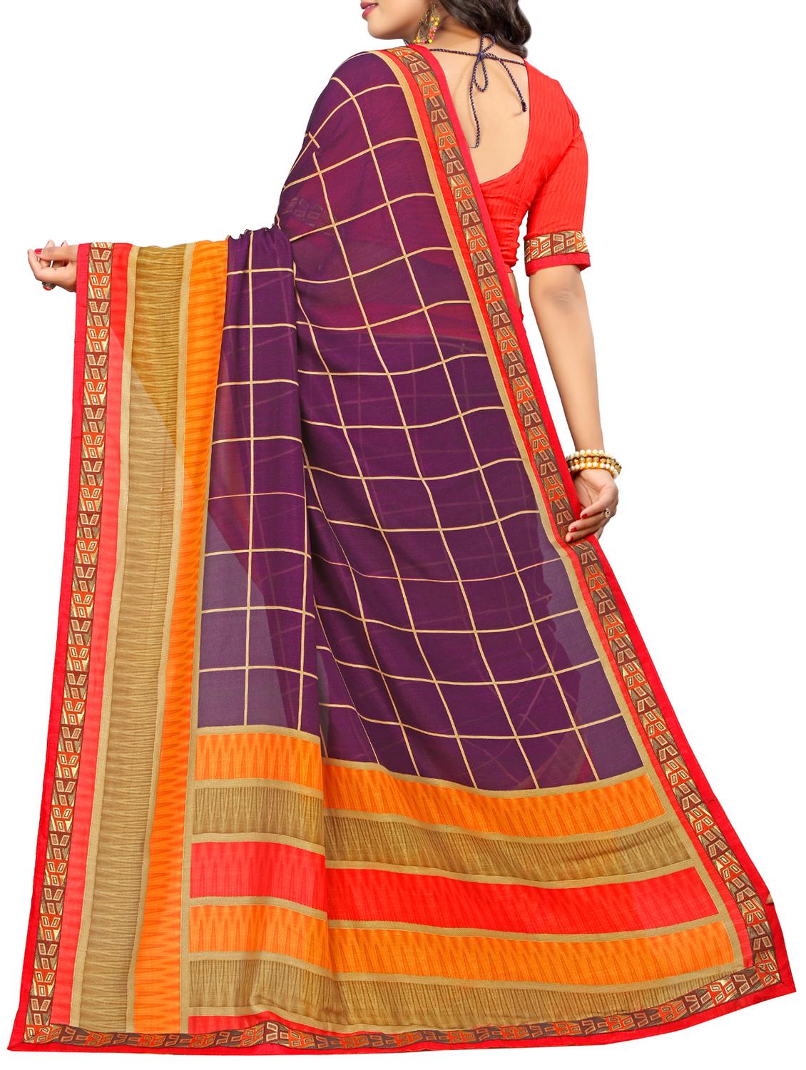 checkered  printed saree with blouse - 15354266 -  Standard Image - 1
