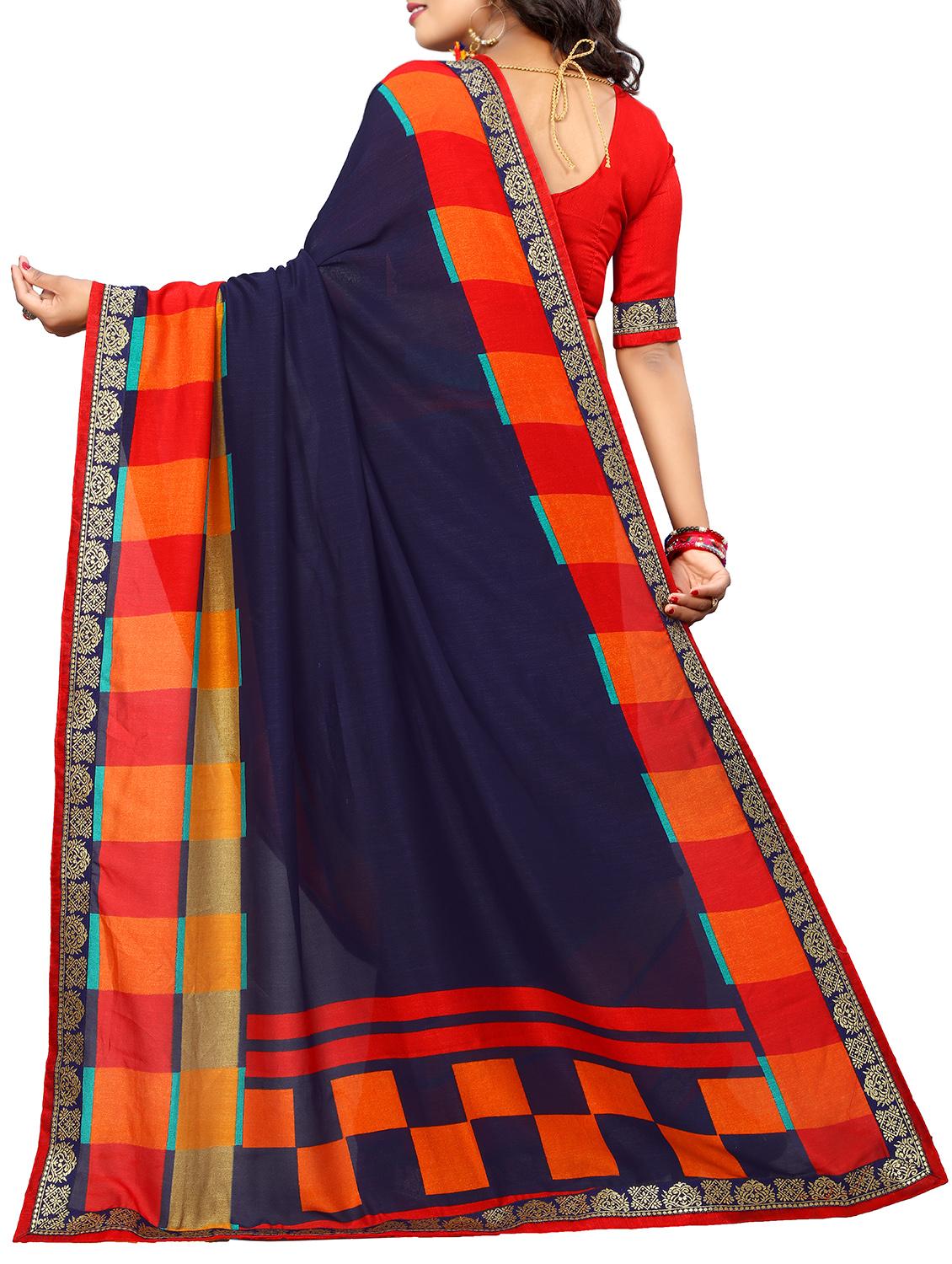 contrast bordered saree with blouse - 15354267 -  Standard Image - 1