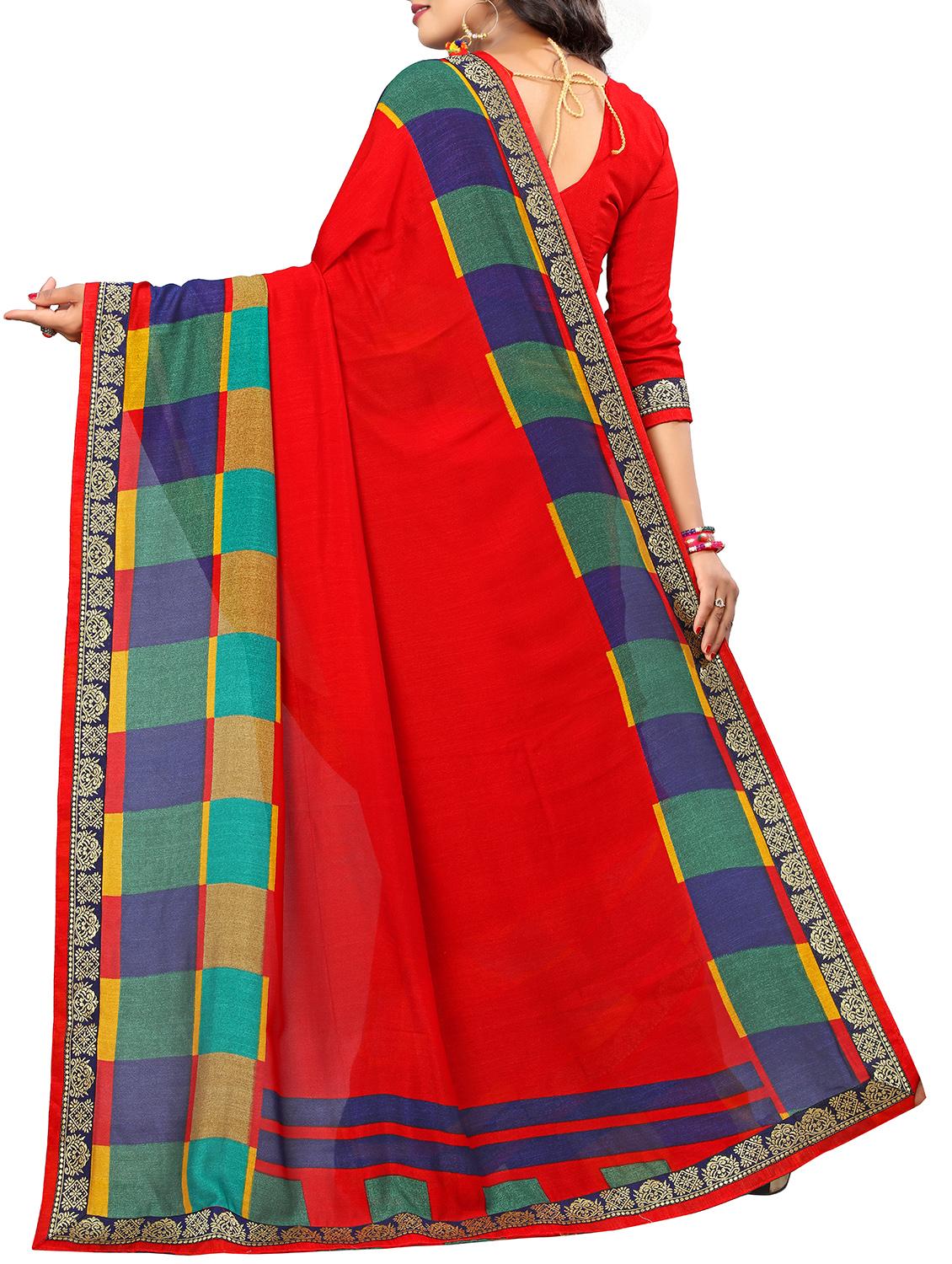 contrast bordered saree with blouse - 15354268 - Standard Image - 1