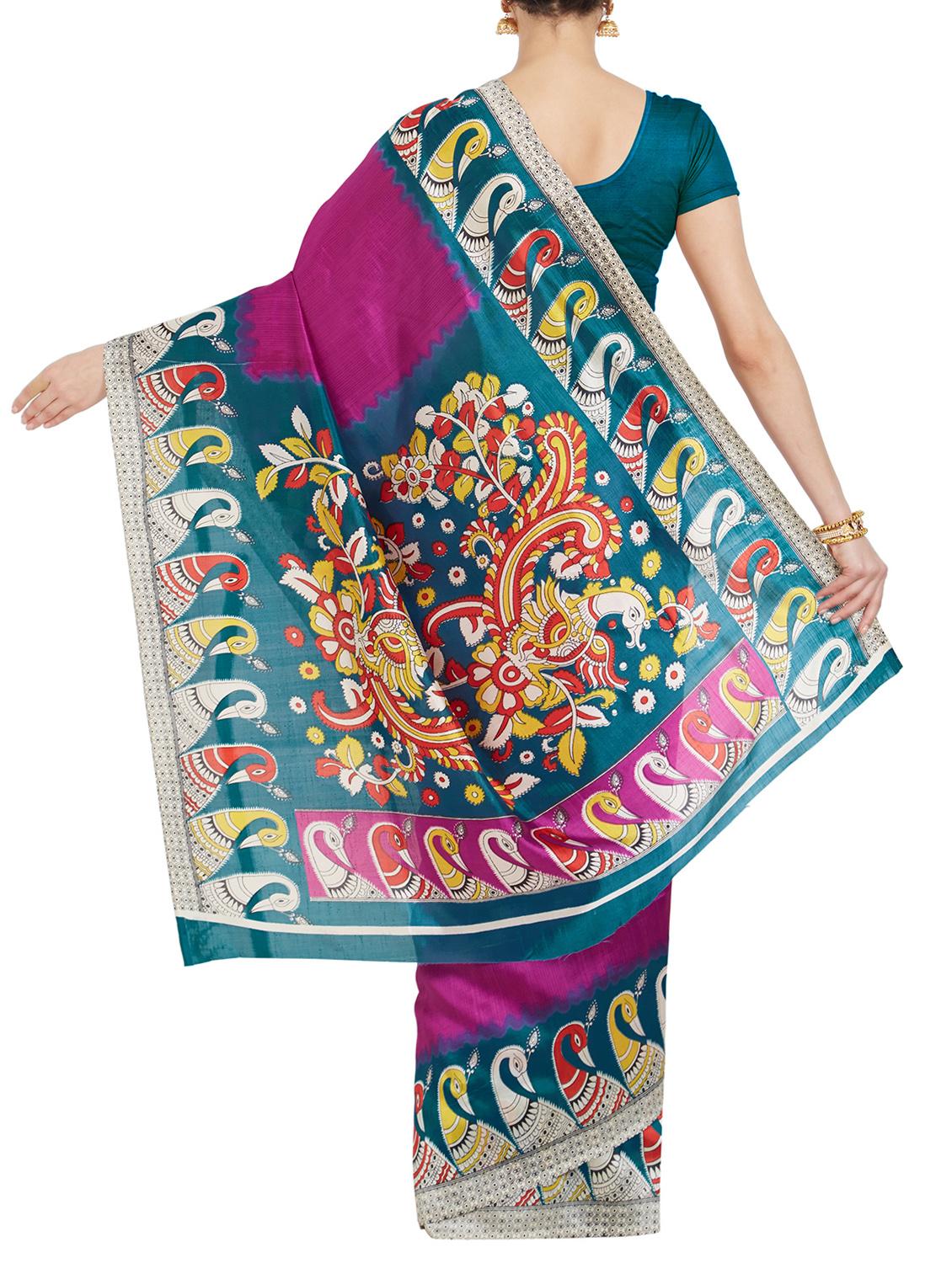contrast bordered printed saree with blouse - 15354272 - Standard Image - 1
