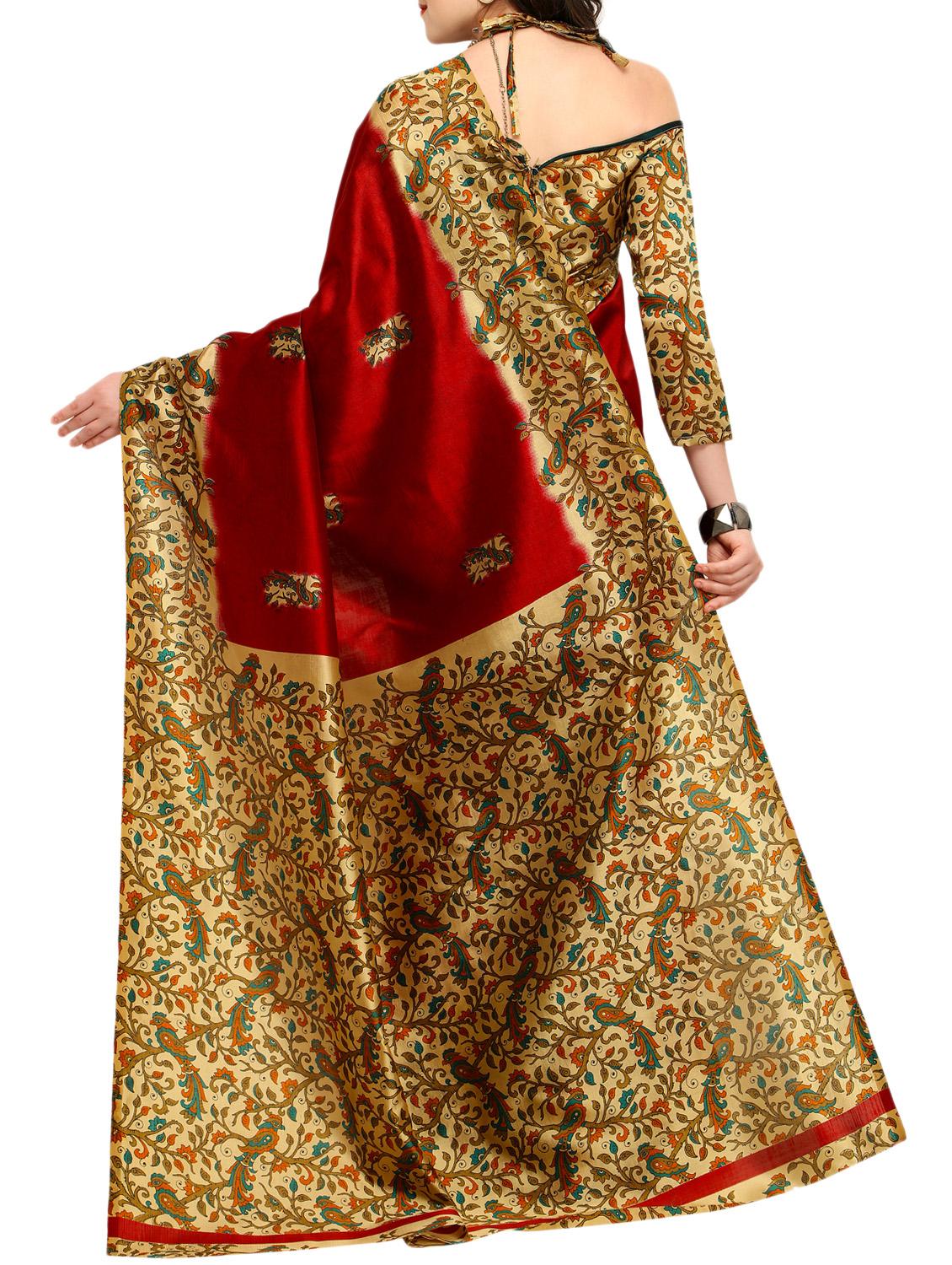 contrast bordered printed saree with blouse - 15354274 - Standard Image - 1