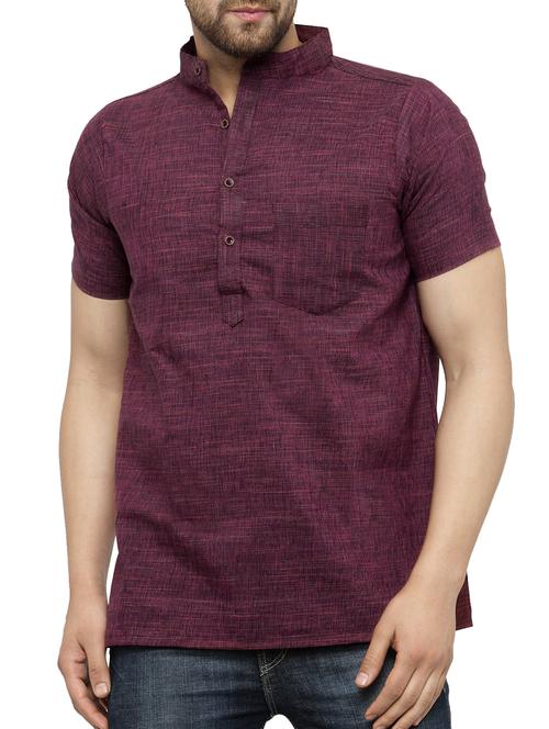 purple solid mandarin neck short kurta - 15355400 - Standard Image - 0