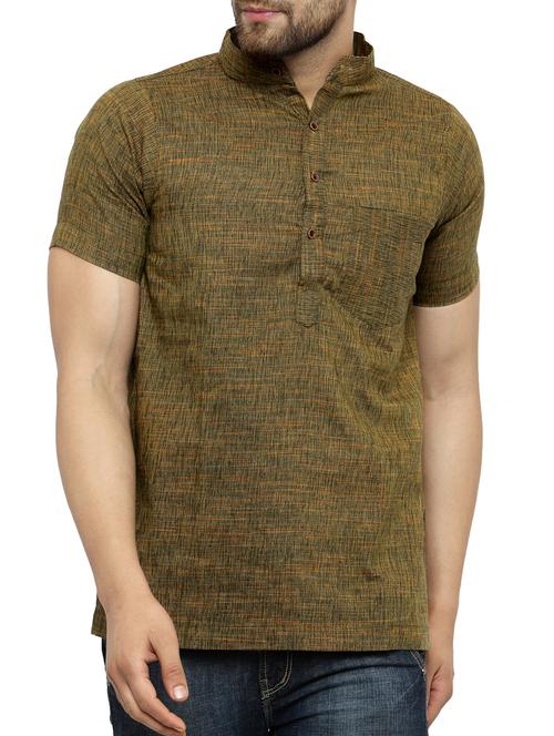mens solid mandarin neck short kurta - 15355404 -  Standard Image - 0