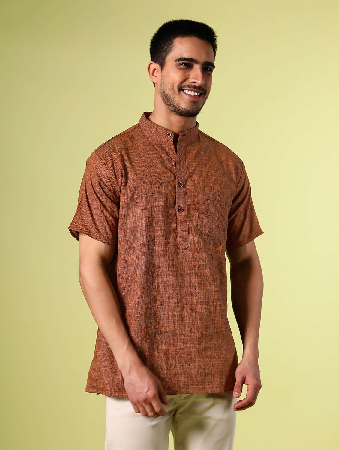 brown cotton short kurta - 15355406 - Zoom Image - 0