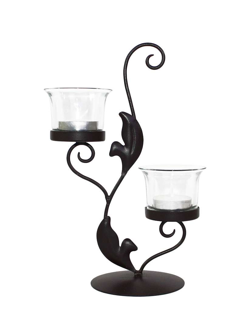 decorative tealight holder with 2 clear glasses
