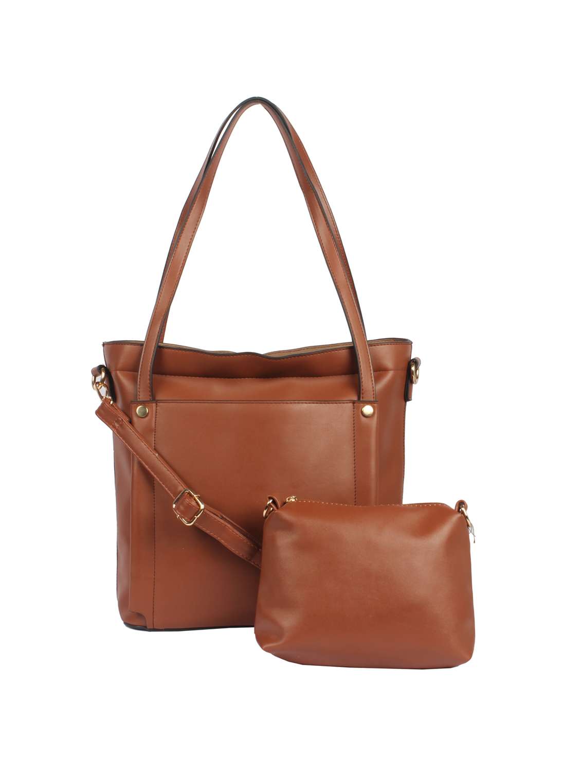 tan leatherette (pu) combo handbag