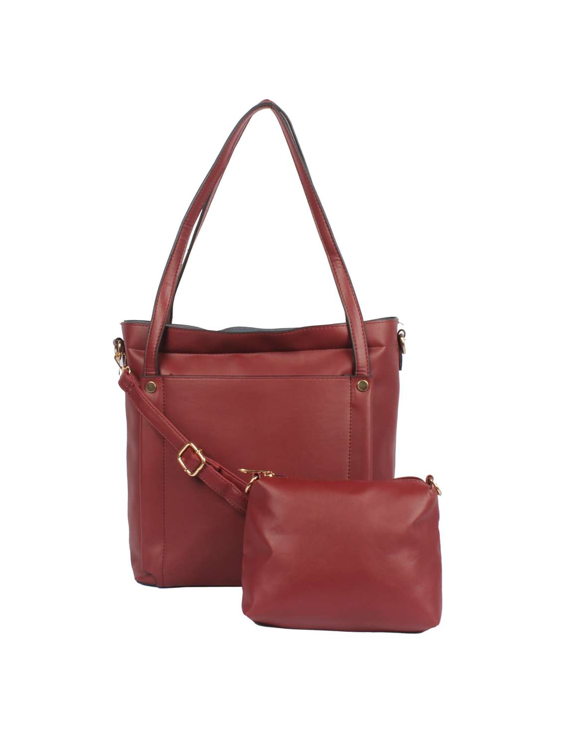 maroon leatherette (pu) combo handbag