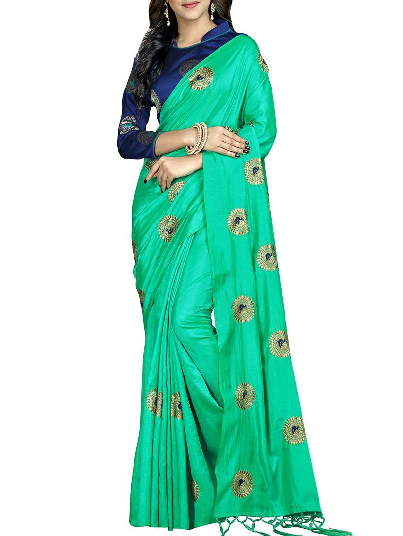 peacock embroidered saree with tassels with blouse