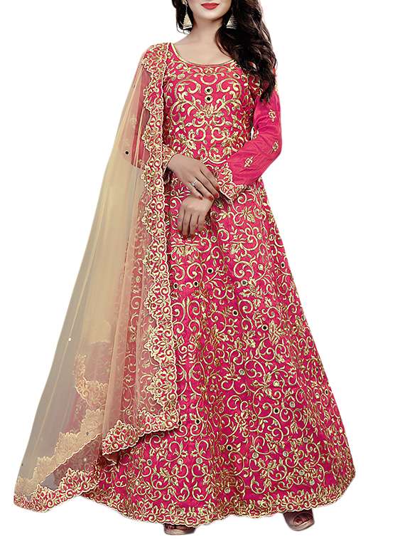 embroidered semi-stitched anarkali suit