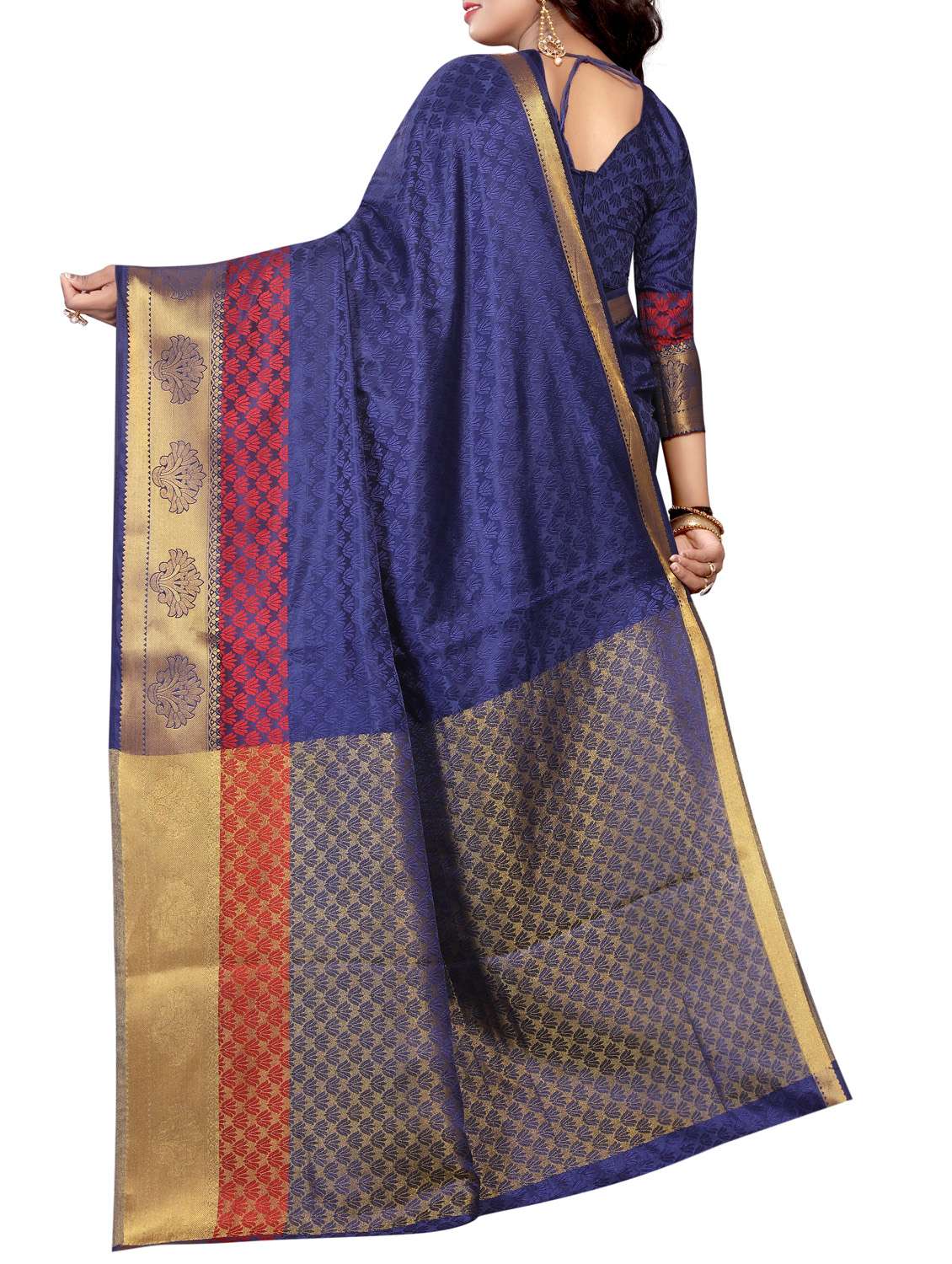 jacquard work blue saree with blouse - 15362093 - Standard Image - 1