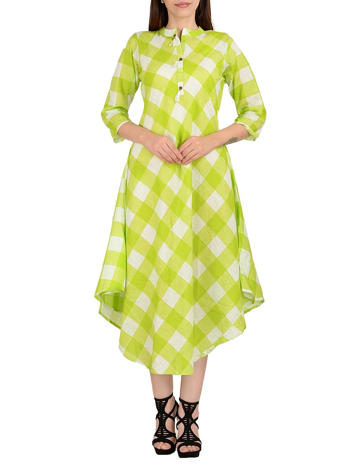 asymmetric checkered kurta