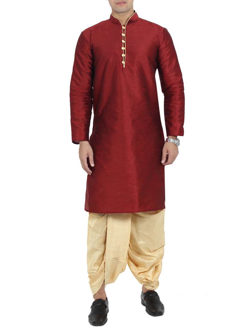 maroon dupion dhoti kurta set