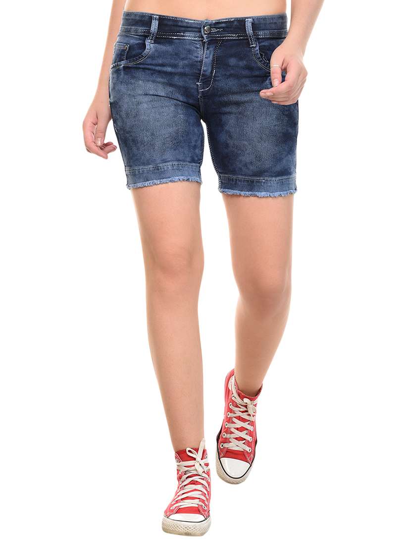 raw edge denim shorts