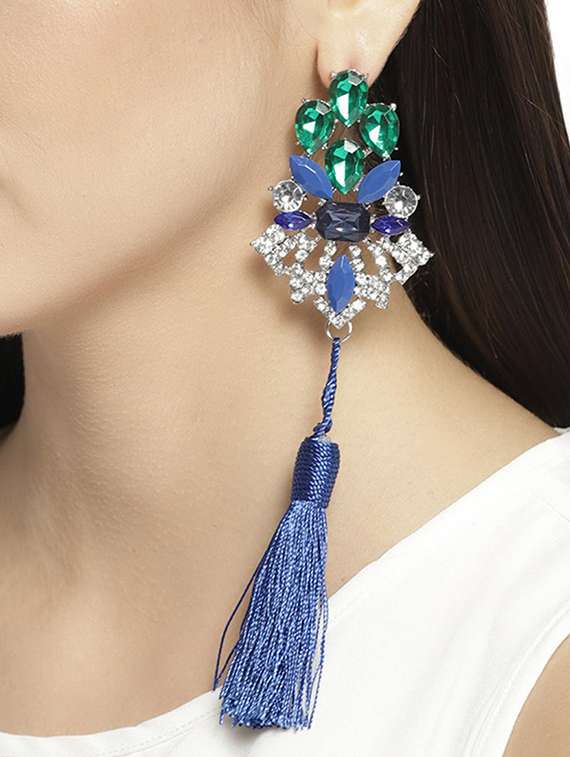 blue metal jhumka earring