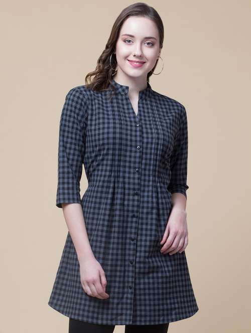 pin tuck detail checkered tunic - 15367080 - Standard Image - 0