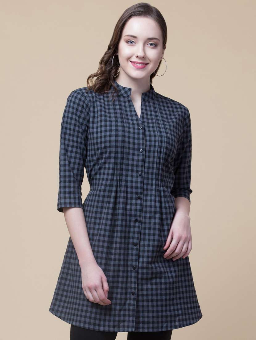 pin tuck detail checkered tunic - 15367080 - Zoom Image - 0