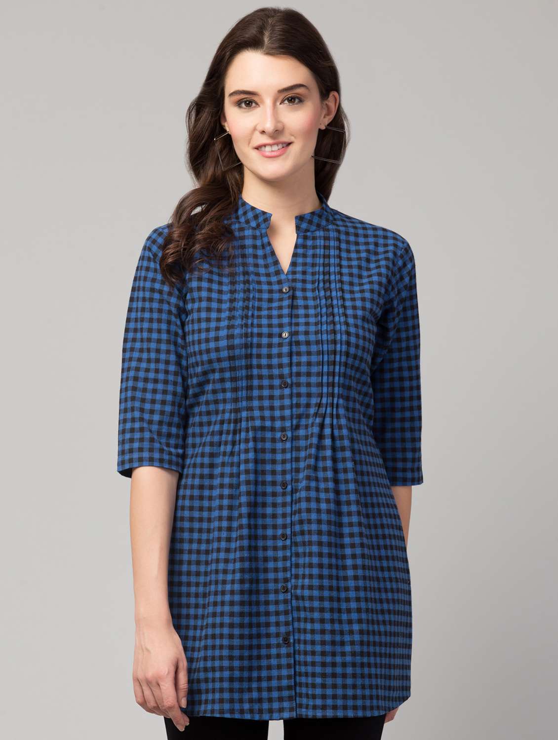 pin tuck detail checkered tunic 