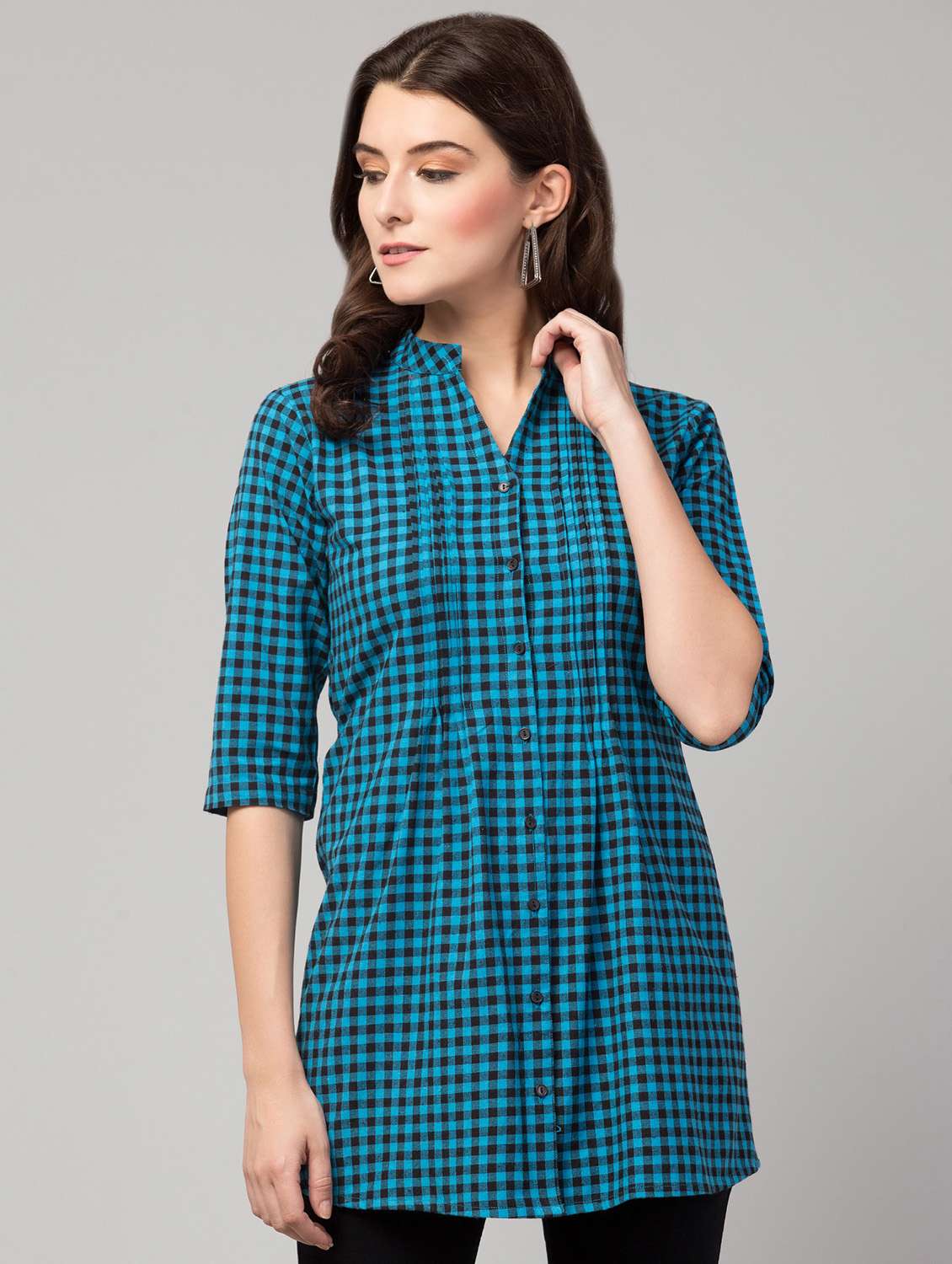 tie back checkered tunic 