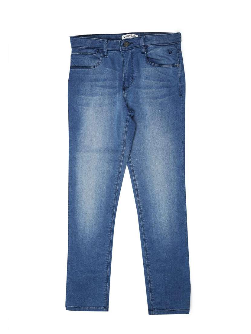 blue cotton blend washed jeans