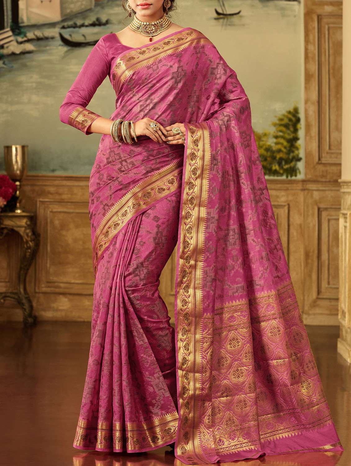 Delicate golden border woven saree with blouse