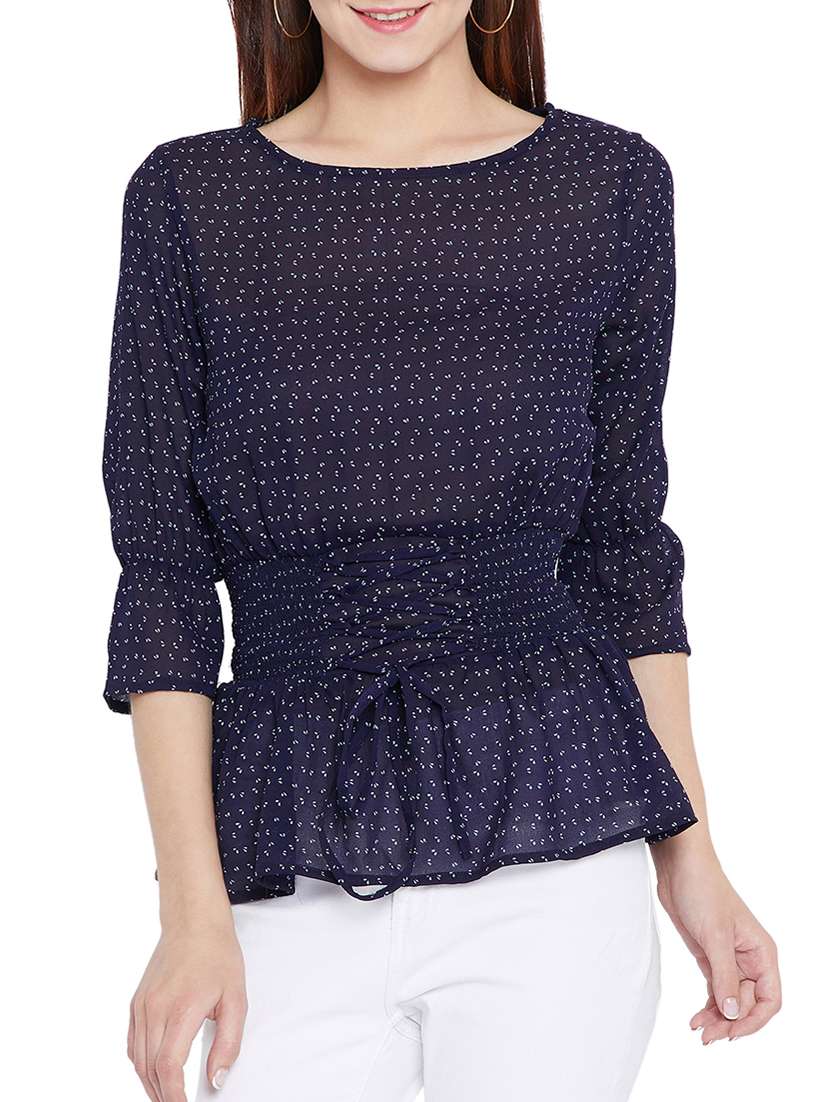 printed tie up detail corset top