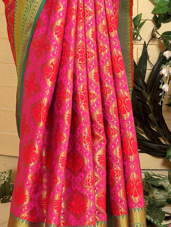 contrast border zari patola saree with blouse - 15378305 - Standard Image - 1