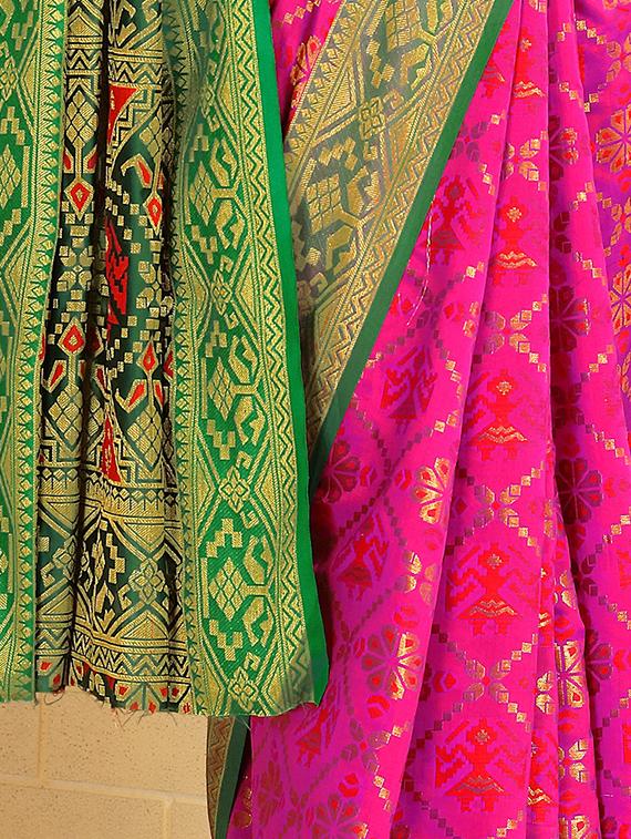 contrast border zari patola saree with blouse - 15378306 -  Standard Image - 1