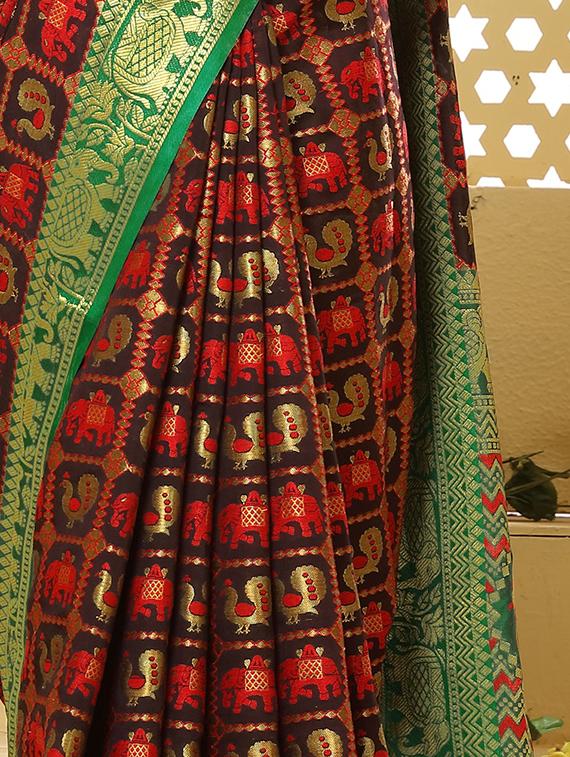 contrast border zari patola saree with blouse - 15378309 -  Standard Image - 1