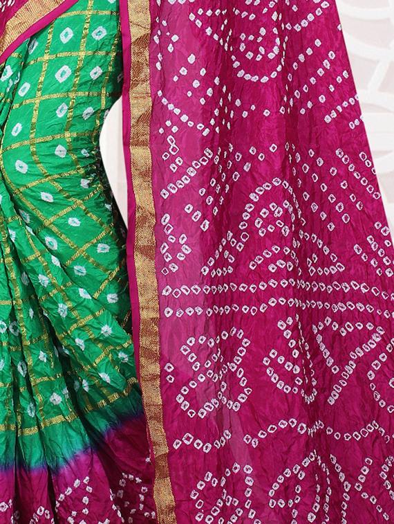 contrast border zari bandhani saree with blouse - 15378319 -  Standard Image - 1