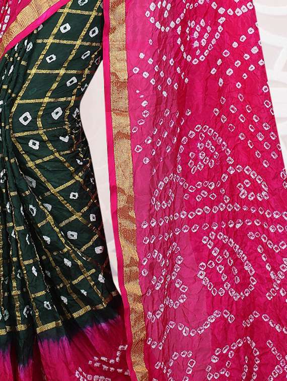 contrast border zari bandhani saree with blouse - 15378321 -  Standard Image - 1