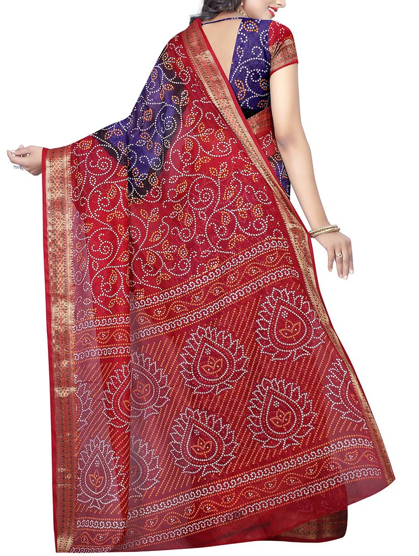 contrast border bandhani saree with blouse - 15378333 - Standard Image - 1