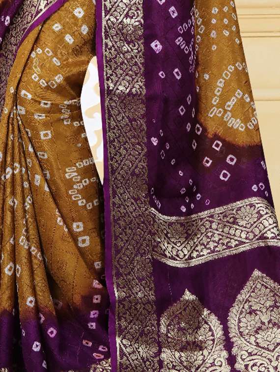 contrast border zari bandhani saree with blouse - 15378344 -  Standard Image - 1