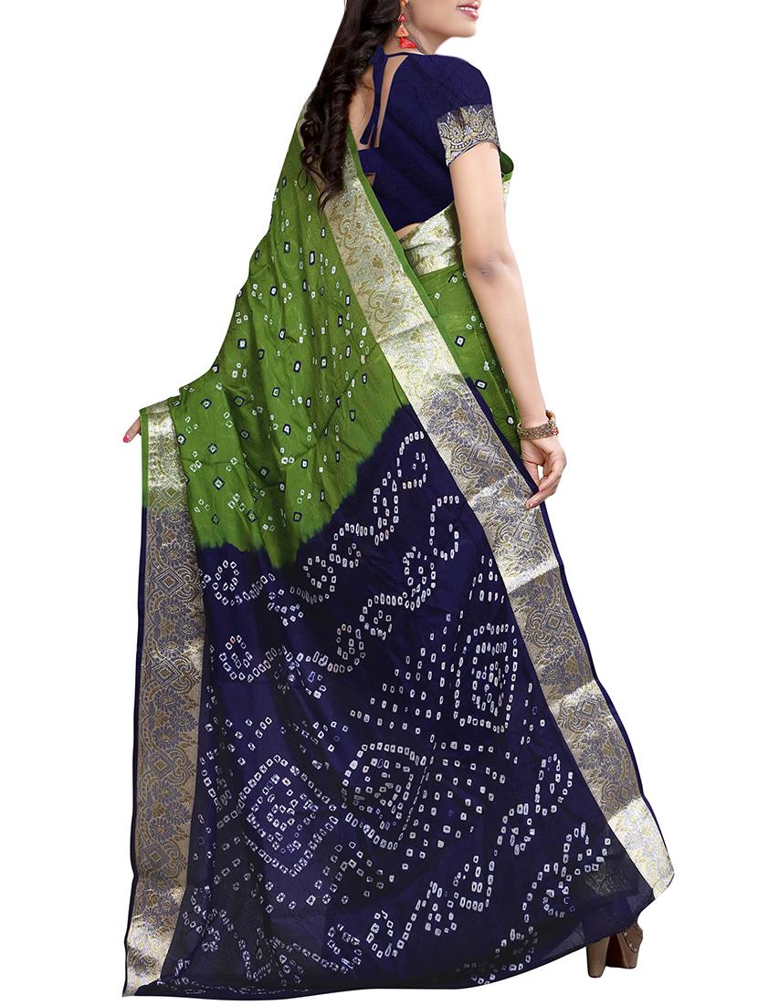 contrast border zari bandhani saree with blouse - 15378375 - Standard Image - 1