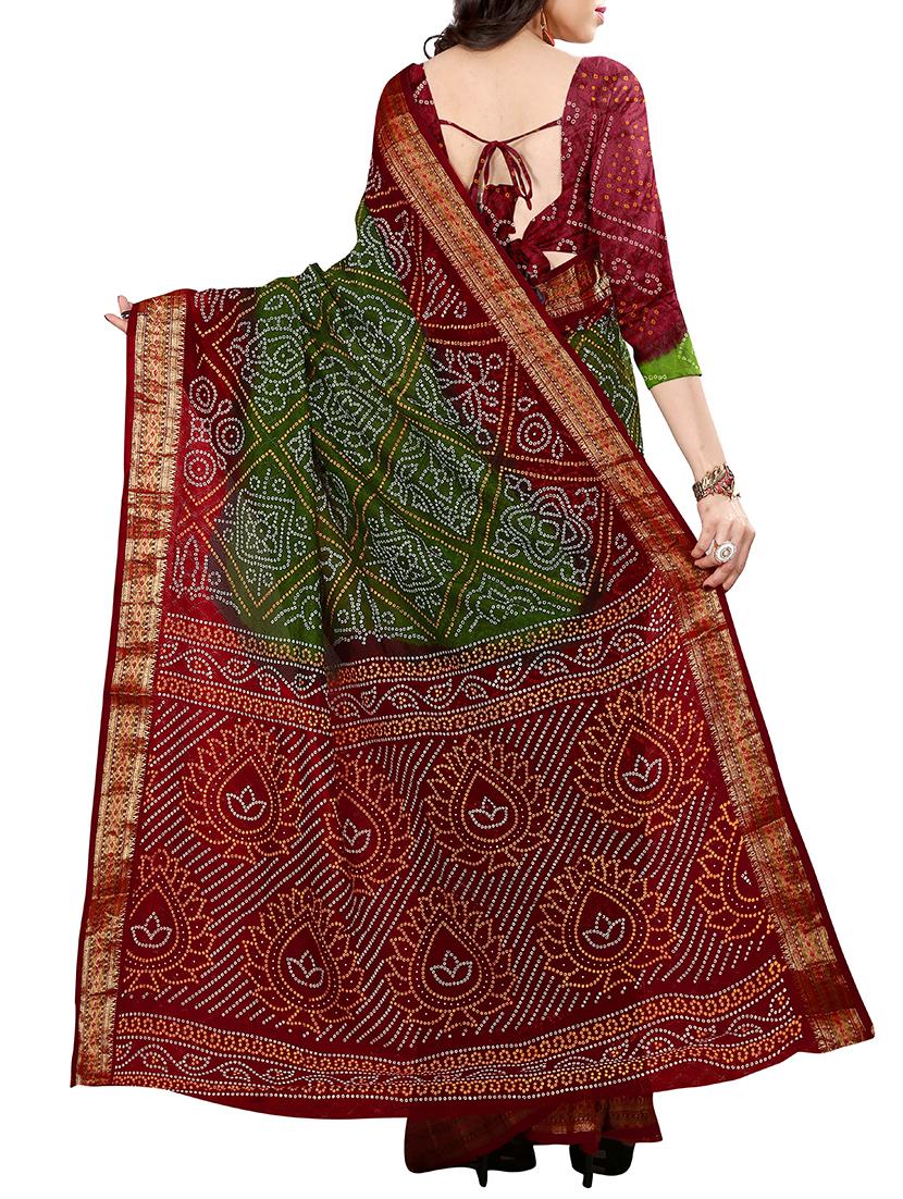contrast pallu bandhani saree with blouse - 15378380 -  Standard Image - 1