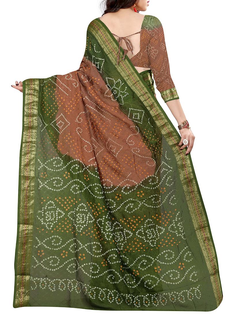 contrast pallu bandhani saree with blouse - 15378384 -  Standard Image - 1