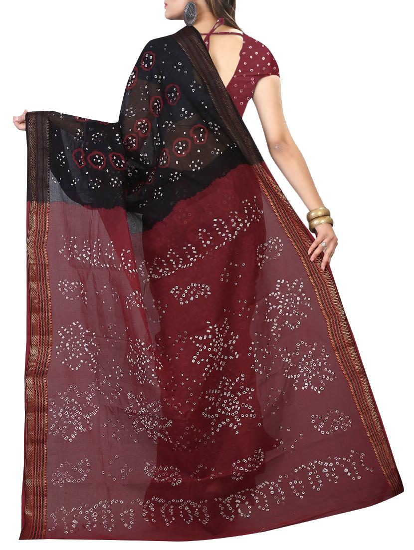 contrast pallu bandhani saree with blouse - 15378399 -  Standard Image - 1