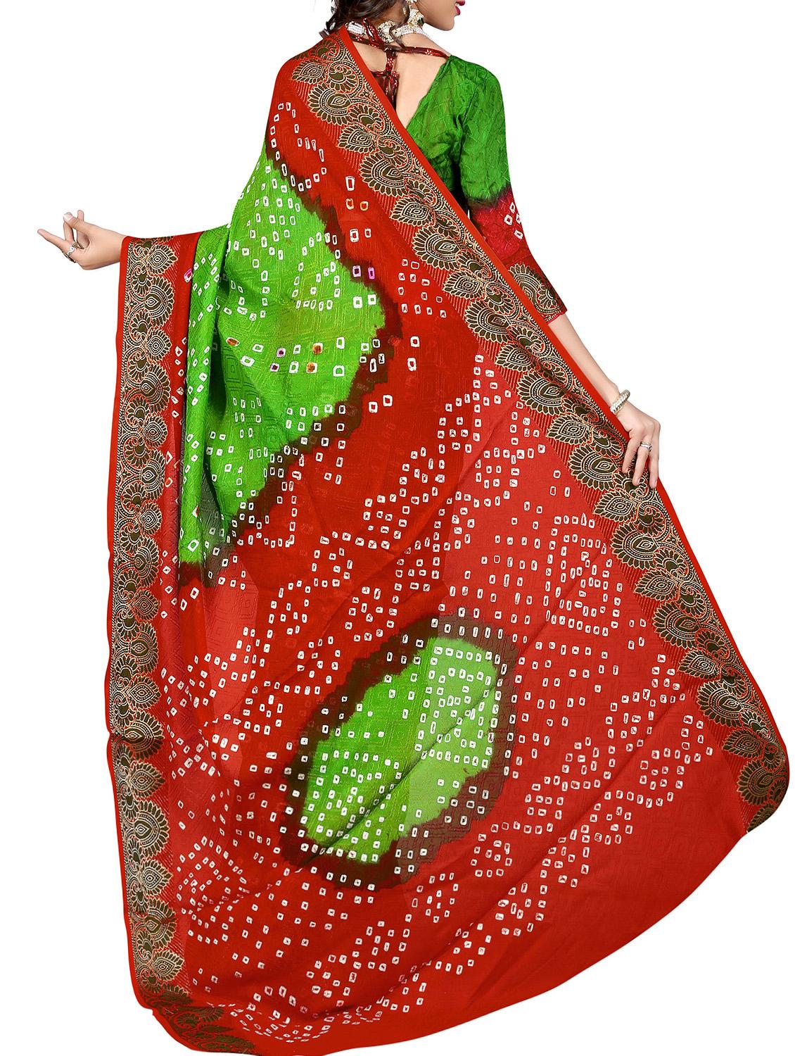 contrast border bandhani saree with blouse - 15378415 -  Standard Image - 1
