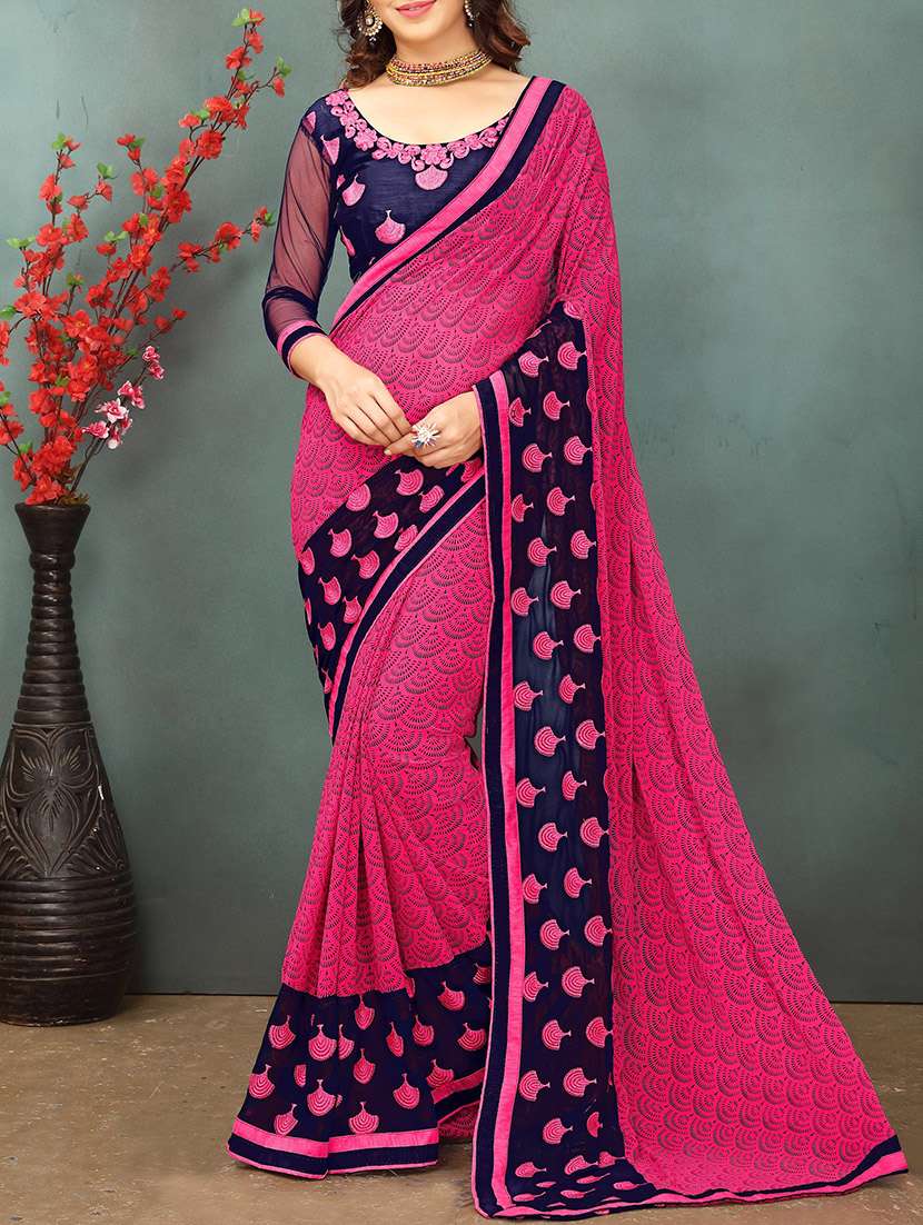 contrast bordered printed saree