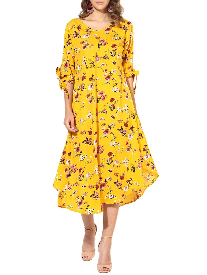 side tie up floral asymmetric dress 