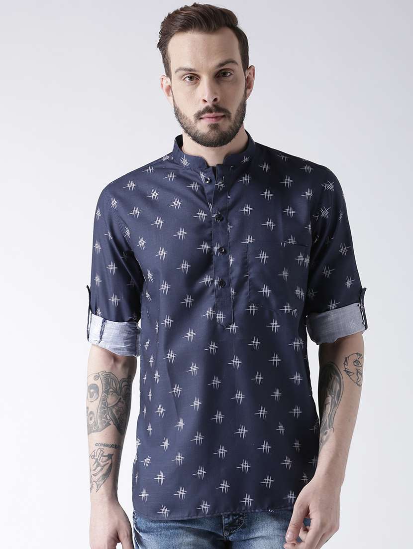 Blue Cotton Short Kurta