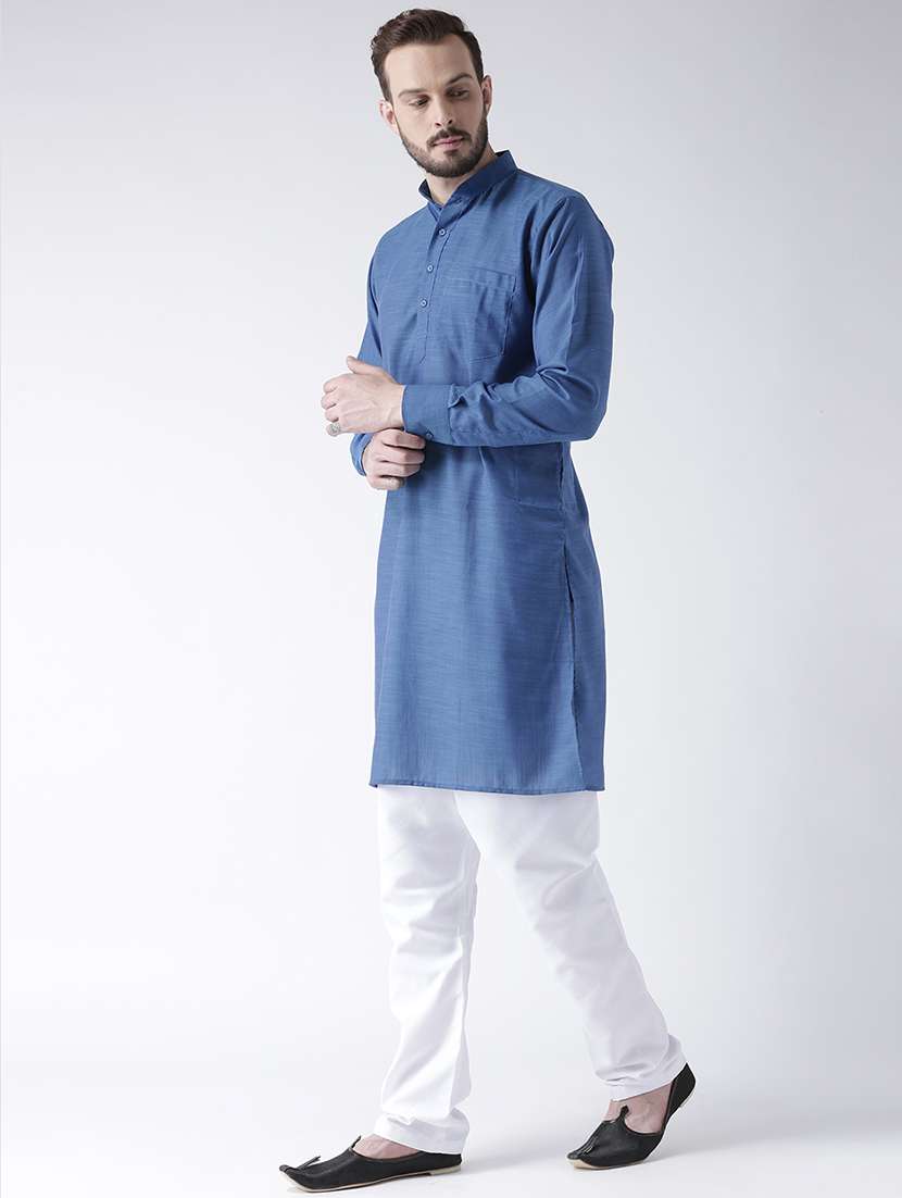 blue cotton kurta pyjama set - 15384277 -  Standard Image - 1