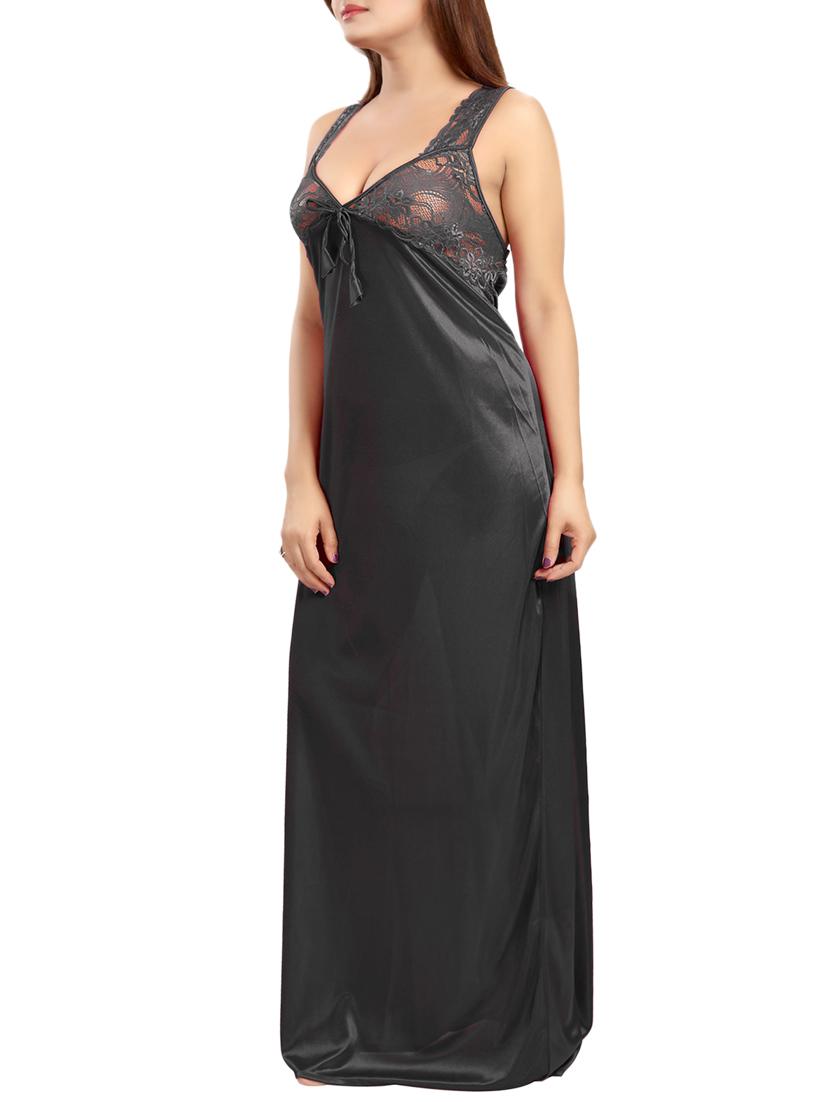 lace panel solid nighty - 15385170 - Standard Image - 1